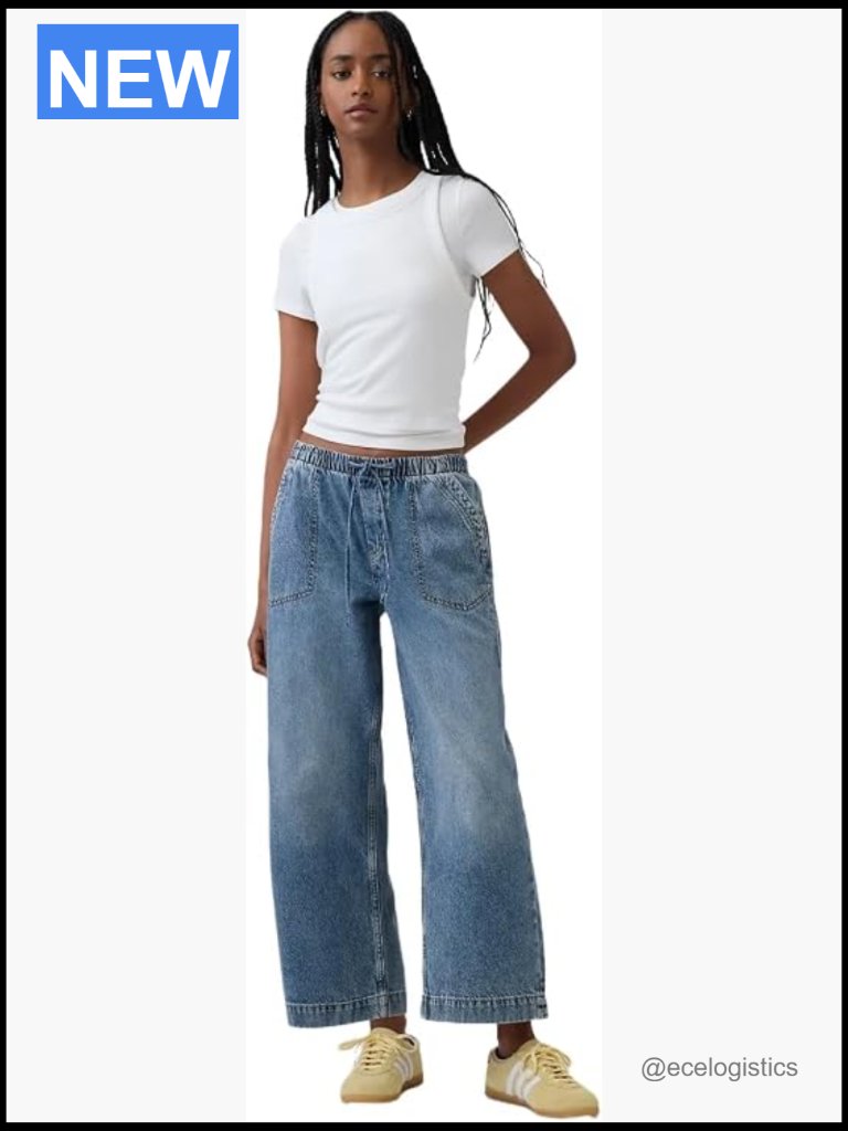 Pull-On Low Rise Loose Cropped Denim Jeans